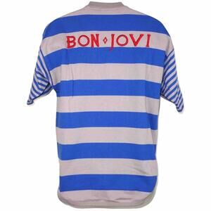 Vtg 80s Adidas Take Off Bon Jovi Henley T Shirt Mens 6 Medium Striped Blue Gray